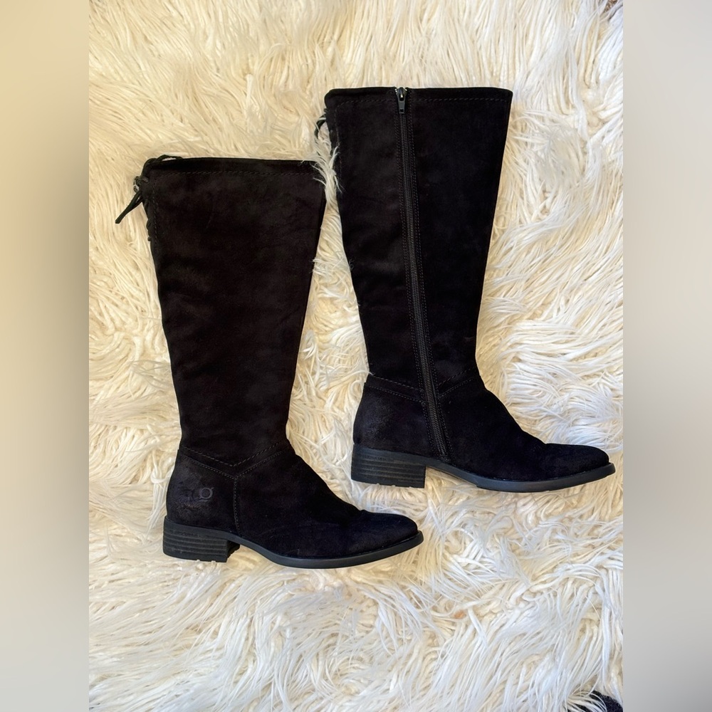 Born Cotto Black Suede Boots with Lace Detail Like New Size 7.5